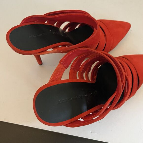 ALEXANDER WANG Red Suede STRAPPY BRITT MULE Sandals Pump Heels SZ 39.5 US 8.5 - Picture 6 of 13